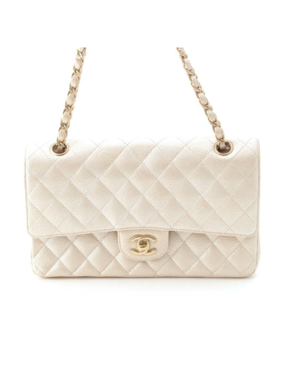 Chanel Quilted Leather Double Flap Shoulder Bag Champagne Gold 25